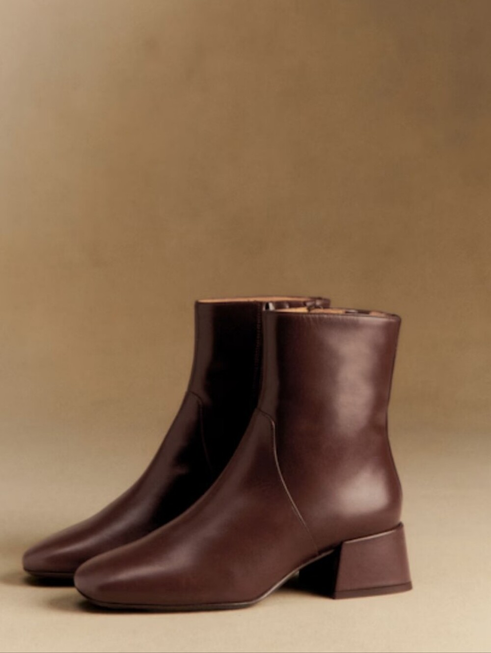 Sezane Paulette Women's Brown Leather Block Heel Ankle Boots, Size 7, GUC, Chic - Picture 3 of 9